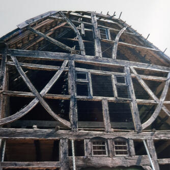 Süchteln-Hagen, Niederdeutsches Hallenhaus, 1972 freigelegt © Interessengemeinschaft Bauernhaus, Monika-Maria Röhm-Wolf & Christoff Röhm