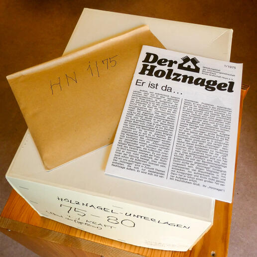 Der erste Holznagel 1/1975. Im Archiv der IgB befinden sich die Originalunterlagen der ersten fünf Jahrgänge mit allen Abbildungen, Texten und dem Filmmaterial für den Druck © IgB-Archiv